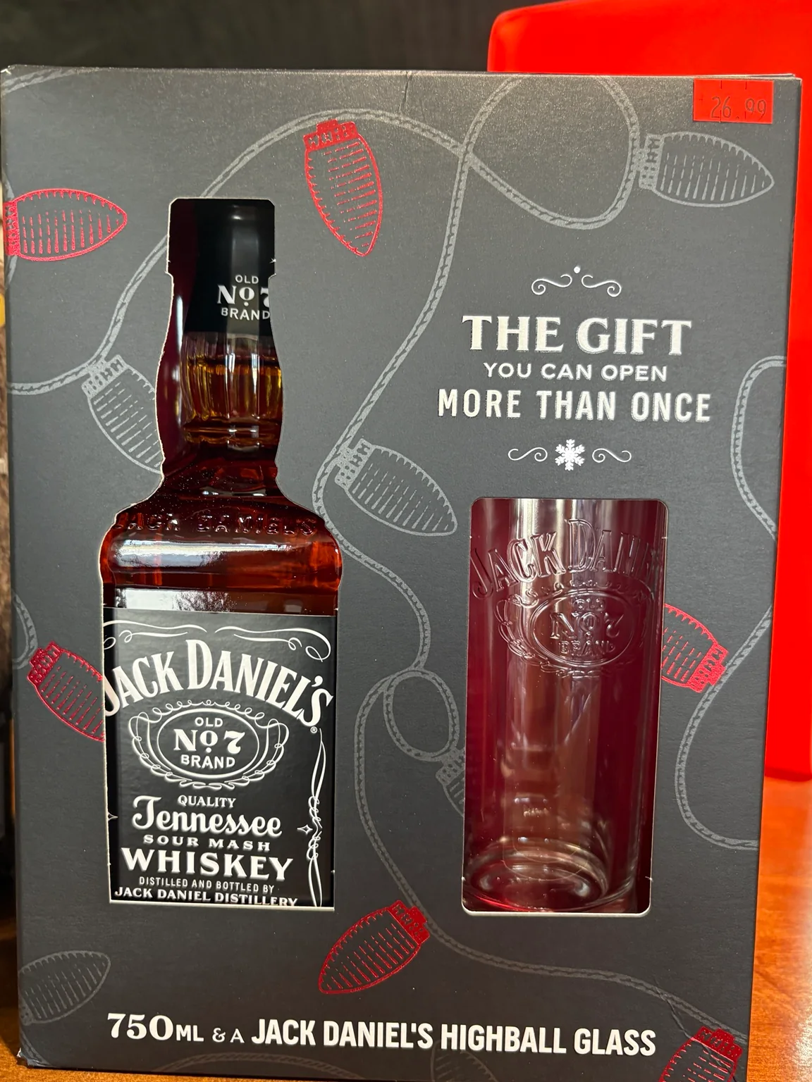 Jack Daniel’s Old No. 7 Tennessee whiskey gift set with a highball glass at One Stop Liquor in Bethany, Oklahoma