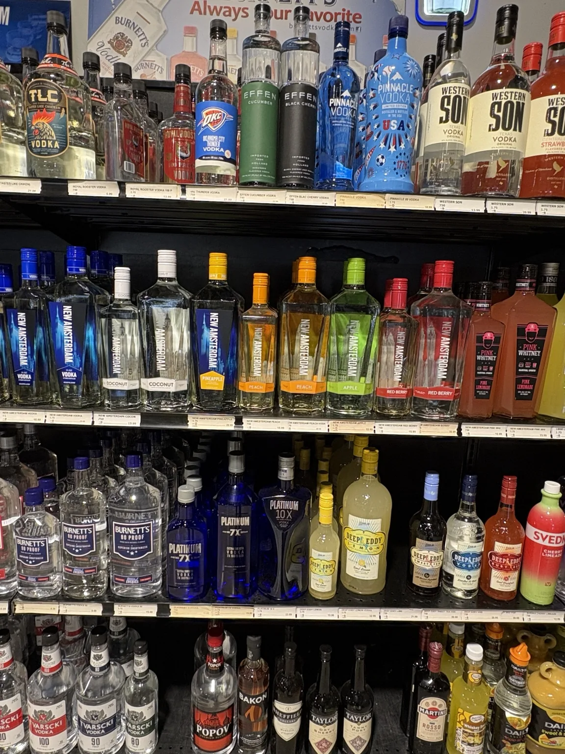 SVEDKA and Pinnacle vodka with flavored vodkas and cocktail ingredients at One Stop Liquor in Bethany, Oklahoma